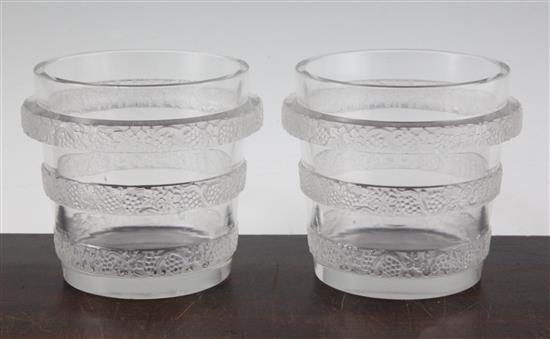 A pair of Lalique Riquewihr pattern glass ice buckets, height 12.5cm